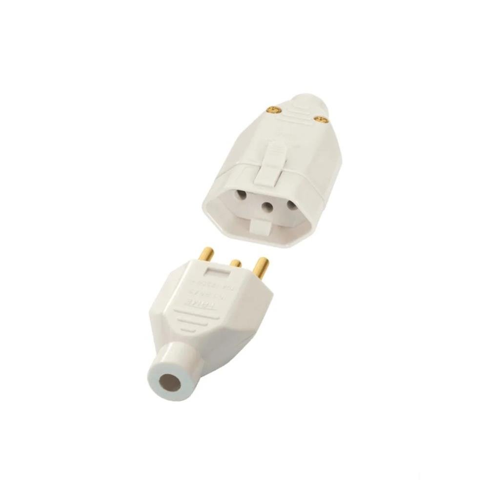 Plugue Juncao Macho E Tomada Juncao Femea Com Saida De Cabo 180° 250v Cinza Fame