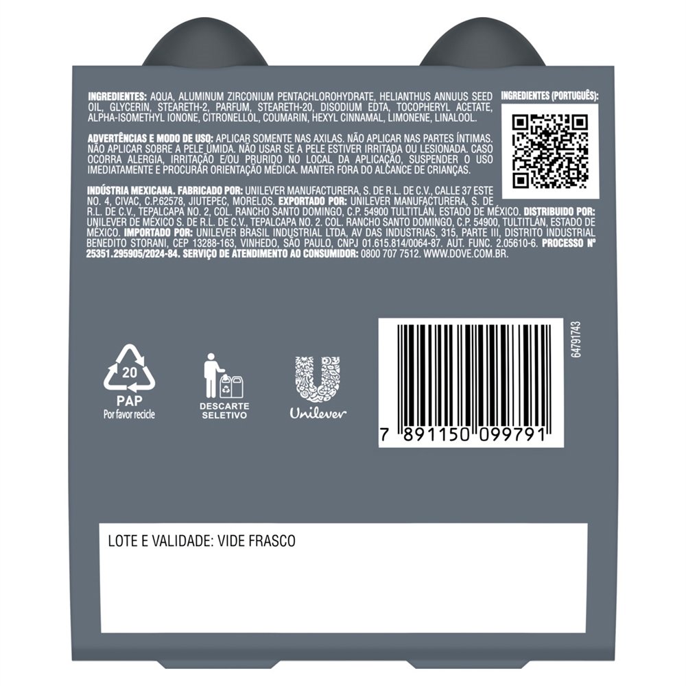 Desodorante Dove Roll-On Men Invisible Dry 50ml - Embalagem com 2 Unidades