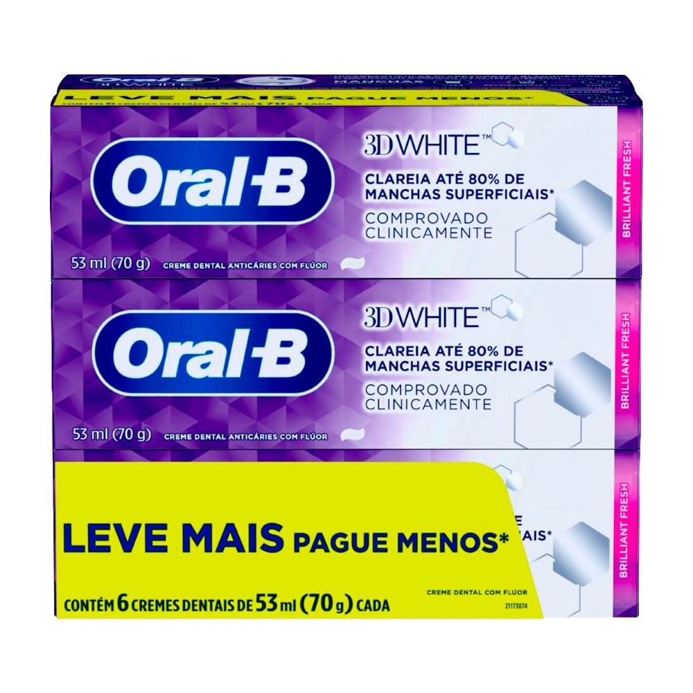 Creme Dental Oral-B 3D White 70g - Embalagem com 6 Unidades