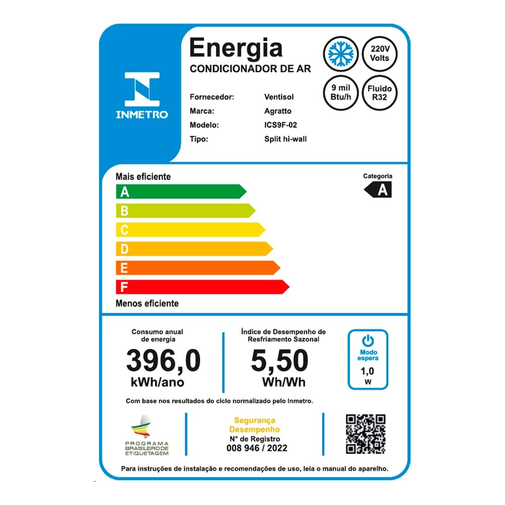 Ar Condicionado Split Agratto 9.000BTUS ICS9F - Neo Inverter, Frio, Interno e Externo, 220V