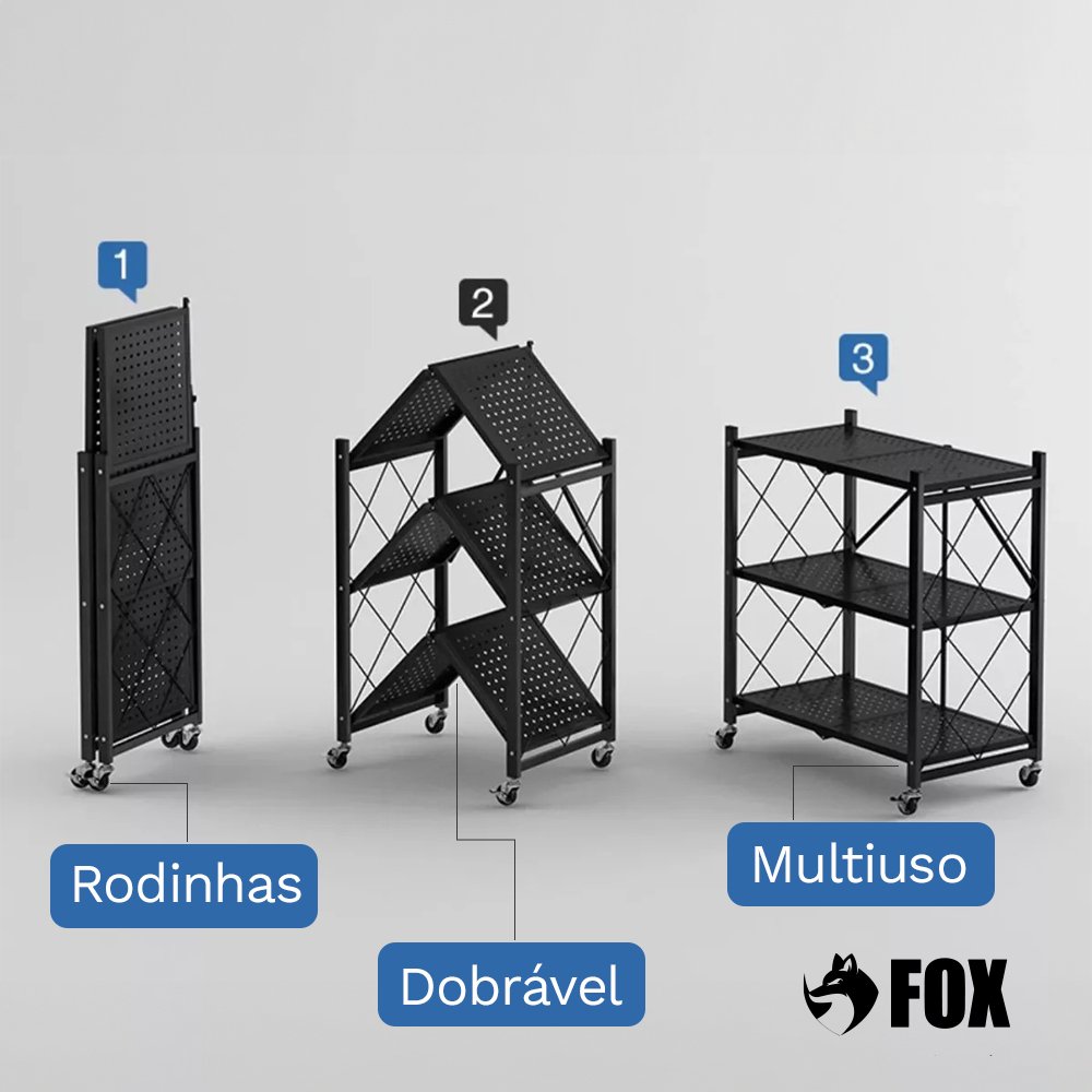 Estante Organizadora Dobravel 3 Niveis Fox Preta