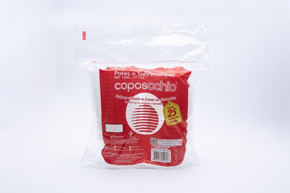 Kit Pote Descartável 1000ml Sobretampa Coposcchio - 6x25 Unidades