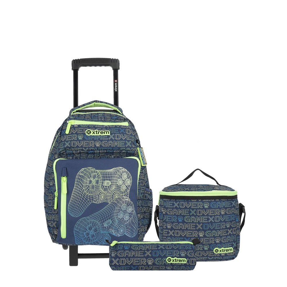 Kit Mochila Infantil Xtrem New Run Pack 4xt Gamer Azul, Lancheira + Estojo, Samsonite