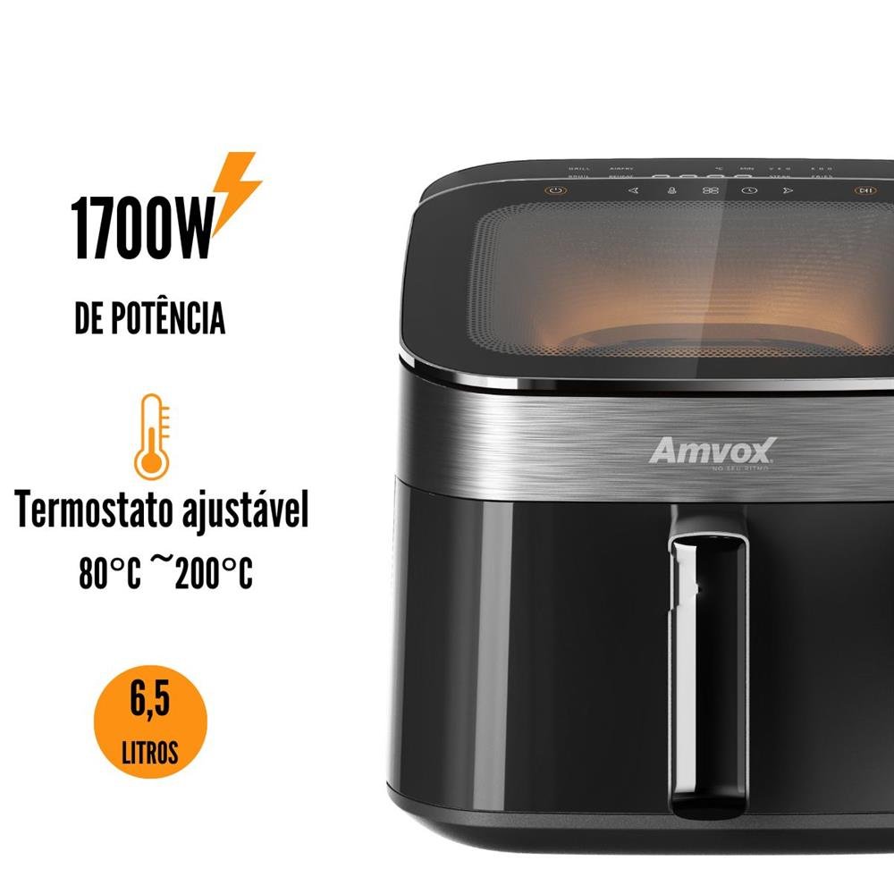 Fritadeira Eletrica Air Fryer 6,5l Amvox Arf 1465 Turbo 1700w Black 110v