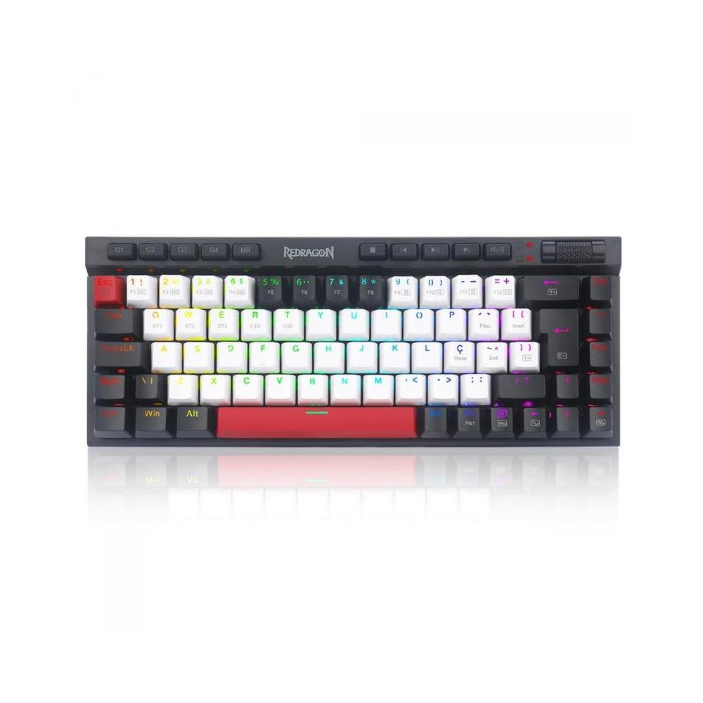 Teclado Gamer Mecanico Redragon Magic Wand Mini Pro, Wireless, Bluetooth, RGB, Switch Mk.II Brown, ABNT2, Branco, Preto e Vermelho - K635WBR.