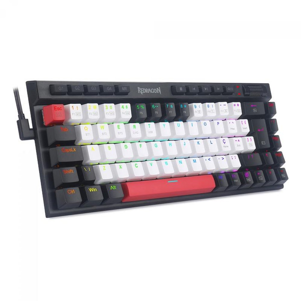 Teclado Gamer Mecanico Redragon Magic Wand Mini Pro, Wireless, Bluetooth, RGB, Switch Mk.II Brown, ABNT2, Branco, Preto e Vermelho - K635WBR.