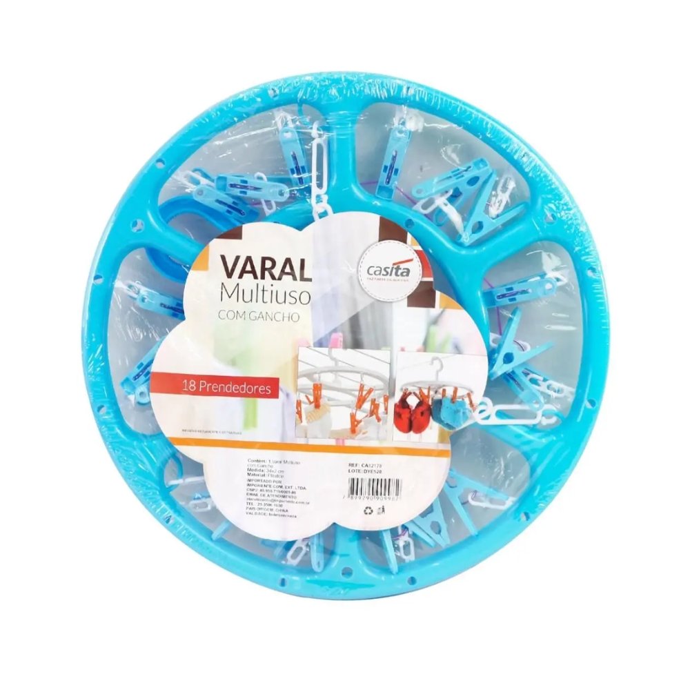 Varal Multiuso Casita com Gancho e 18 Prendedores CA12179