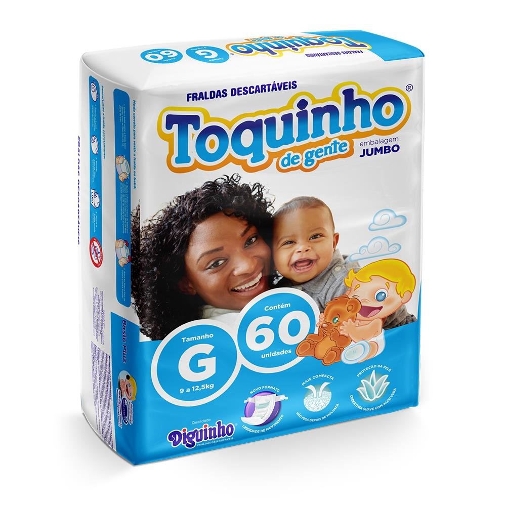 Fralda Descartável Toquinho Basic Plus G - 60 Unidades