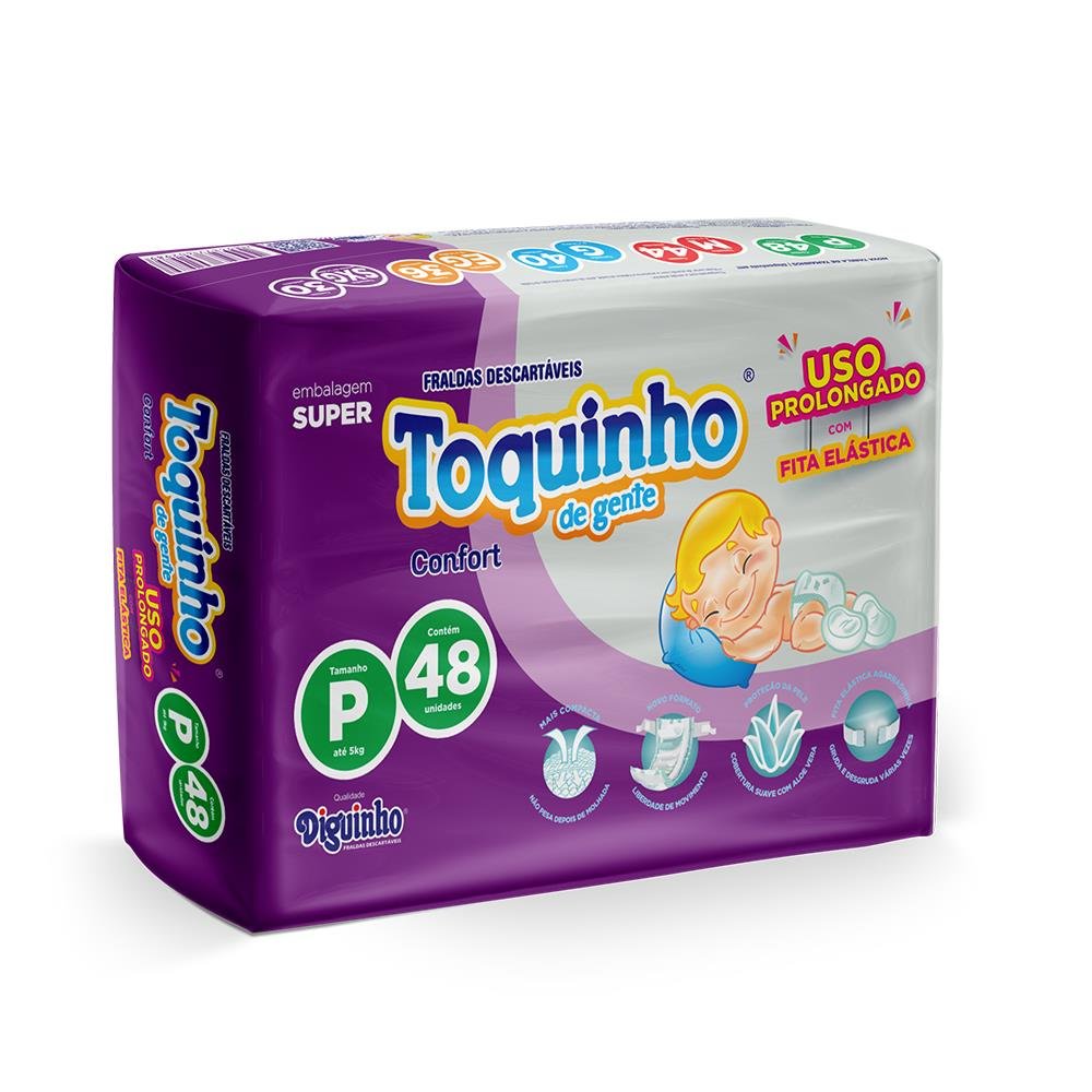 Fralda descartável toquinho confort super P - 48 Unidades