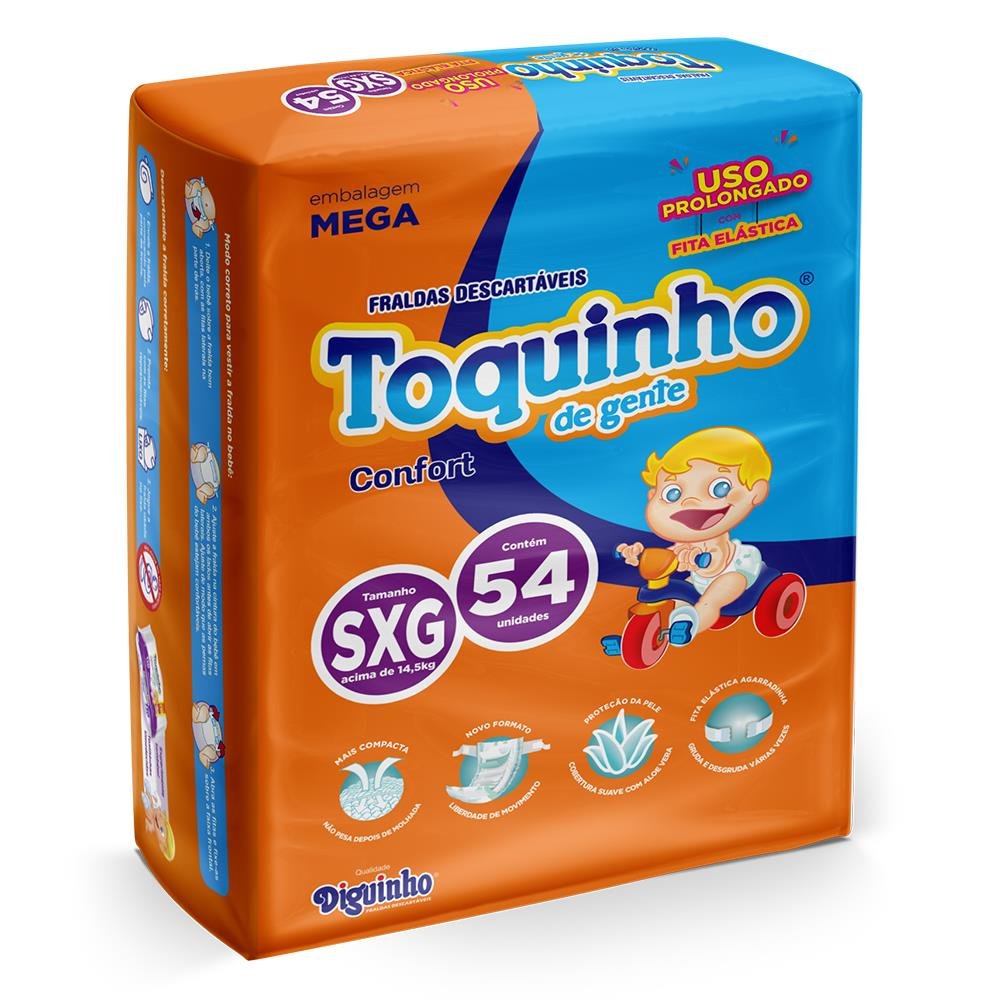 Fralda descartavel toquinho mega SXG - 54 Unidades
