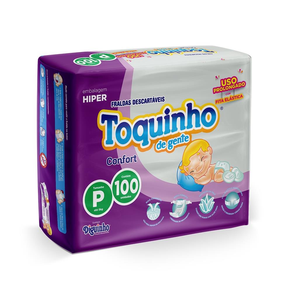 Fralda descartável toquinho Confort hiper P - 100 Unidades