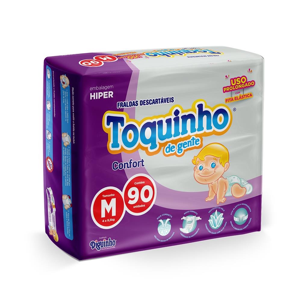 Fralda descartável toquinho confort hiper M - 90 Unidades