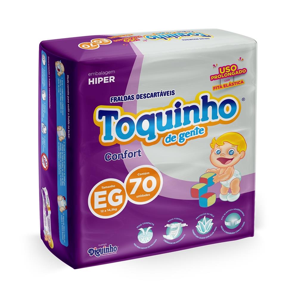 Fralda descartável toquinho confort hiper EG - 70 Unidades