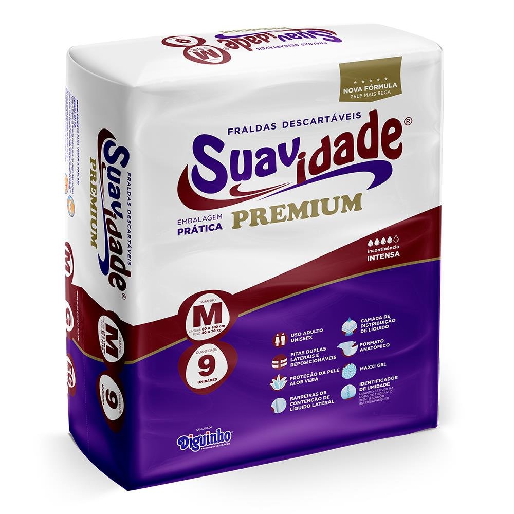 Fralda Descartavel Geriatrica Suavidade Premium M - 9 Unidades