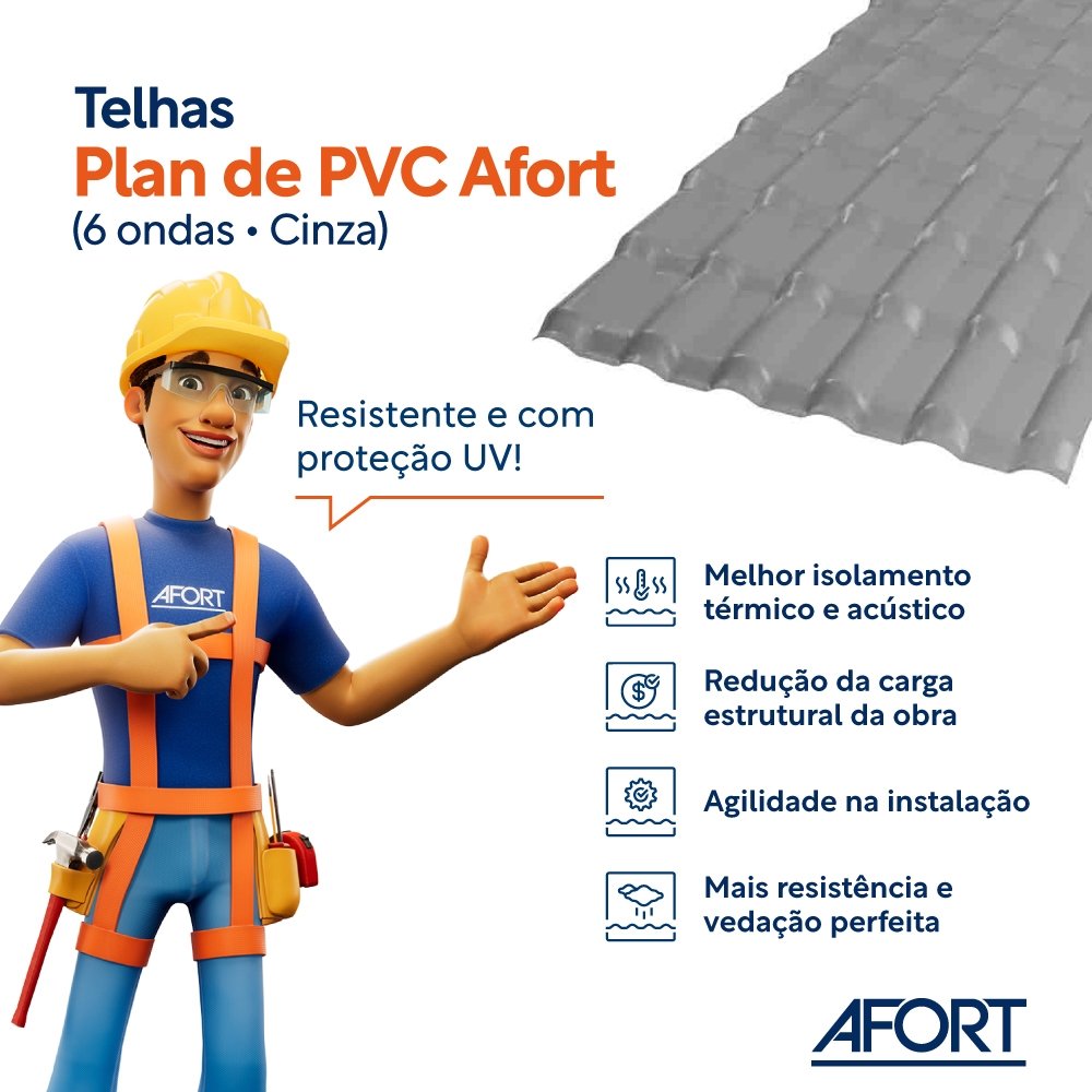 Telha PVC Fortlev Plan Concreto/Cinza 2,42x0,88m, 6 Ondas