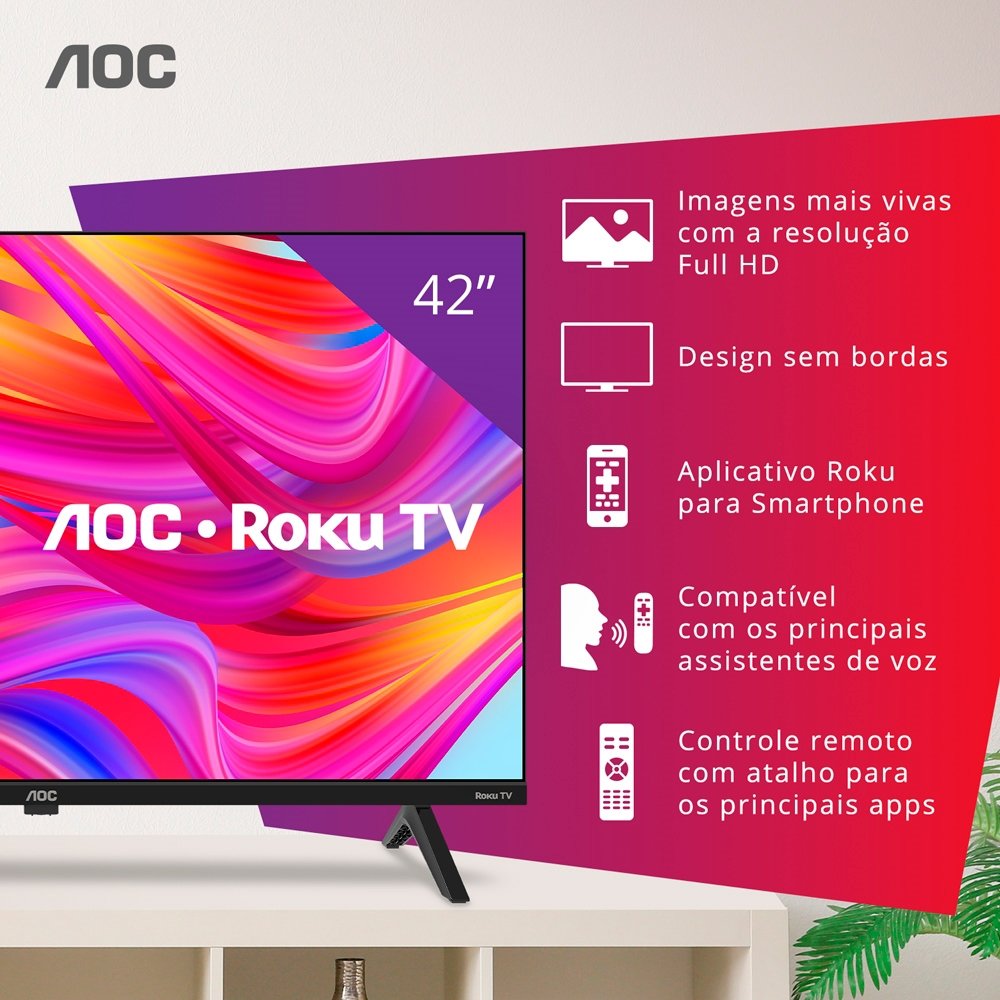 Smart LCD LED TV 42" AOC 42S5045/78G Full HD - Wi-Fi, com 1 USB, 3 HDMI, 60Hz