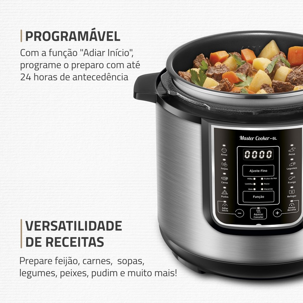 Panela de Pressão Elétrica Mondial PE-60-6L-I - 6 Litros, Preto/Inox, 220V