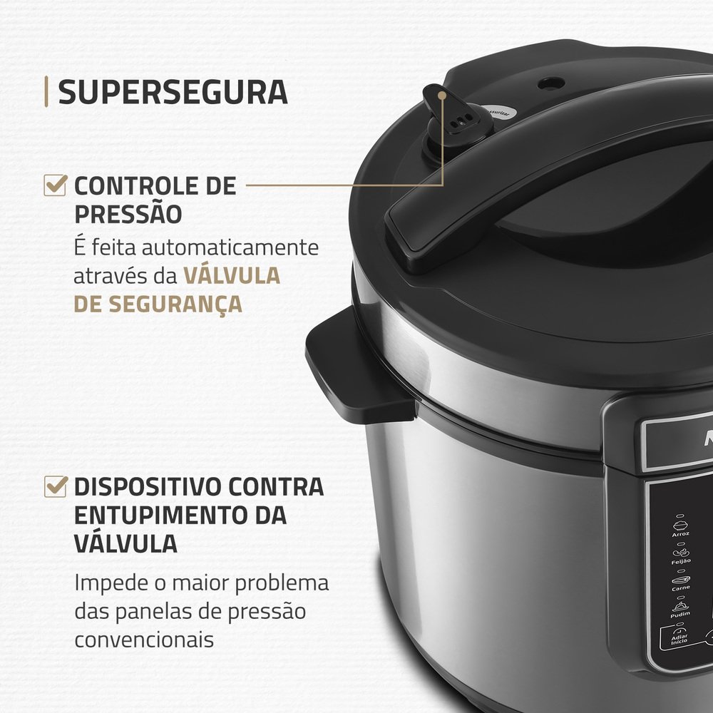 Panela de Pressão Elétrica Mondial PE-60-6L-I - 6 Litros, Preto/Inox, 220V