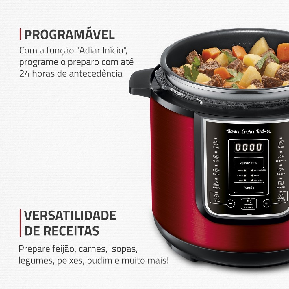 Panela Elétrica de Pressão Mondial PE-60-6L-RI | 6 Litros, Vermelho/Inox, 110V