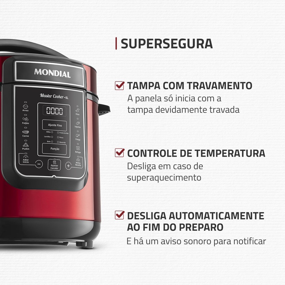 Panela Elétrica de Pressão Mondial PE-60-6L-RI | 6 Litros, Vermelho/Inox, 110V