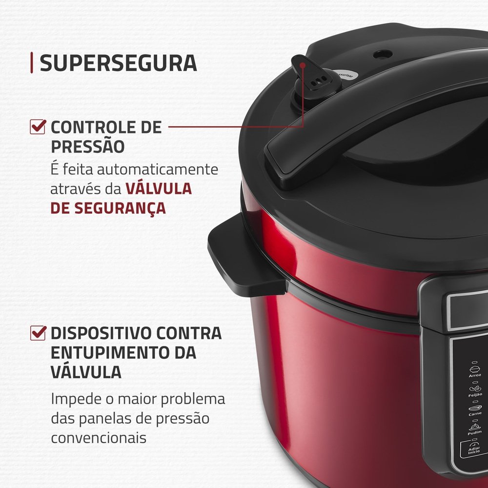 Panela Elétrica de Pressão Mondial PE-60-6L-RI | 6 Litros, Vermelho/Inox, 110V