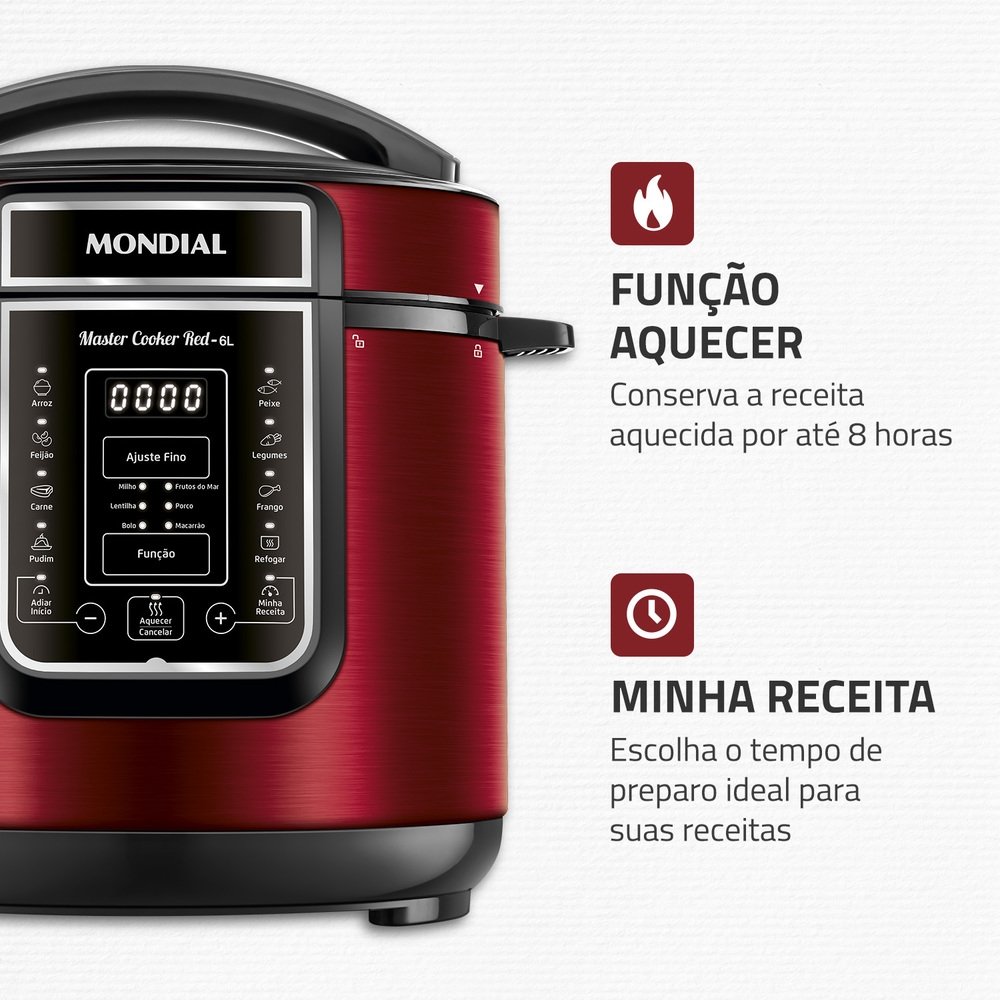 Panela Elétrica de Pressão Mondial PE-60-6L-RI | 6 Litros, Vermelho/Inox, 110V