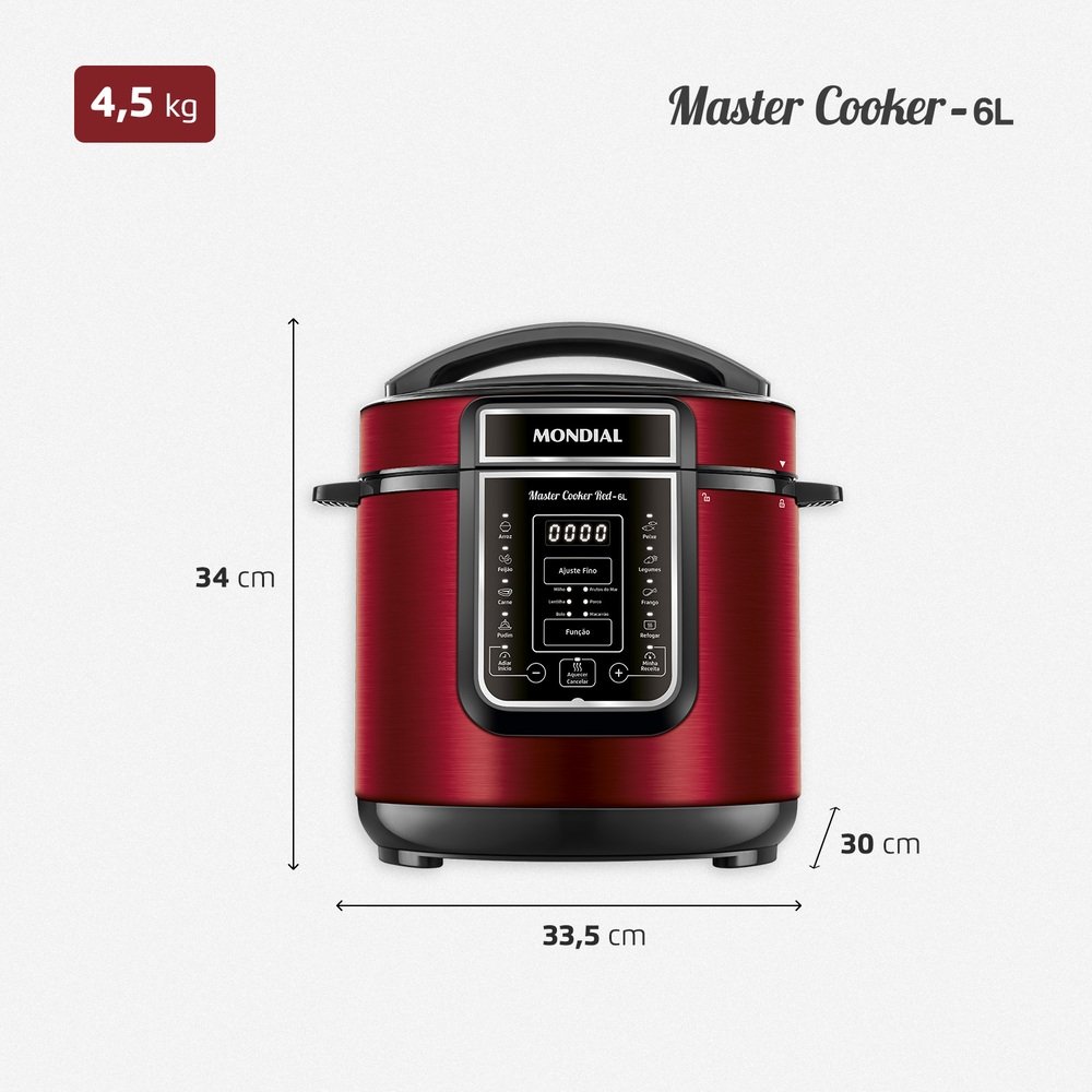 Panela Elétrica de Pressão Mondial PE-60-6L-RI | 6 Litros, Vermelho/Inox, 110V