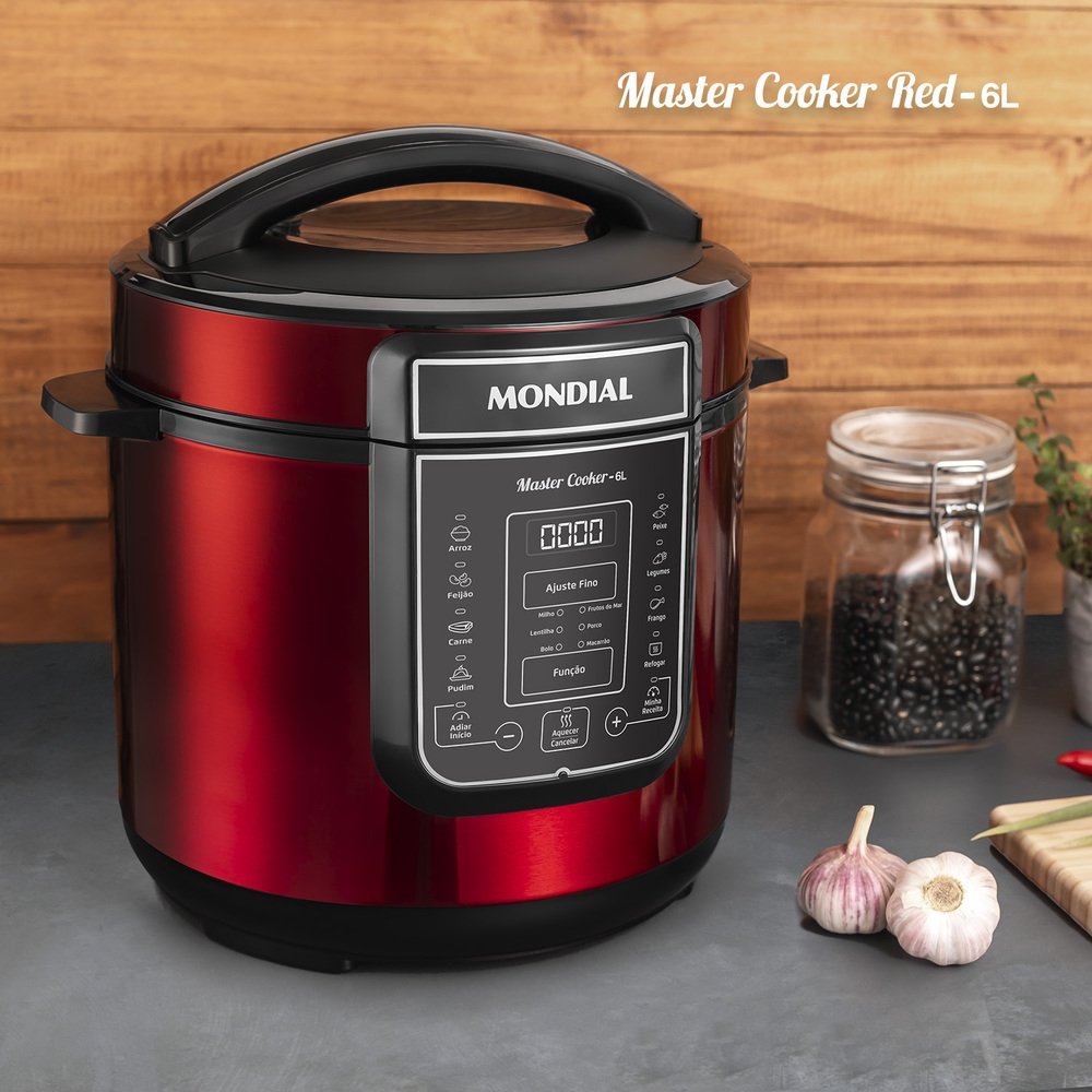 Panela Elétrica de Pressão Mondial PE-60-6L-RI | 6 Litros, Vermelho/Inox, 110V
