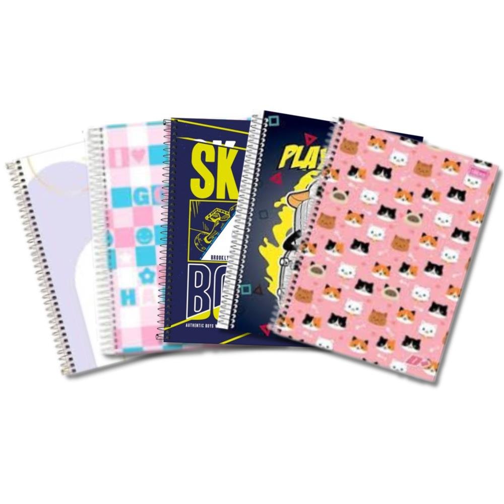 Kit Variado com 5 Und Caderno 15 Materias 240 Folhas