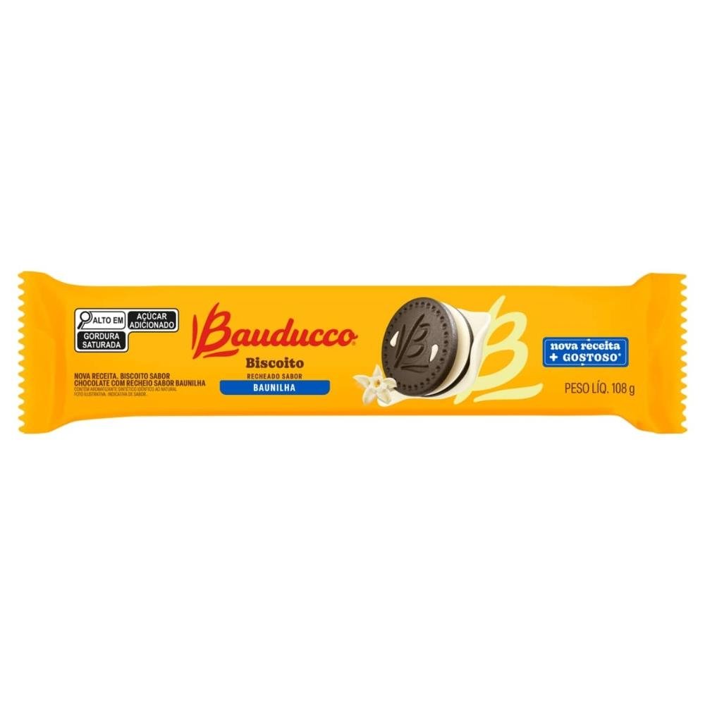 Biscoito Bauducco Recheado Com Baunilha 108g - Embalagem com 48 Unidades