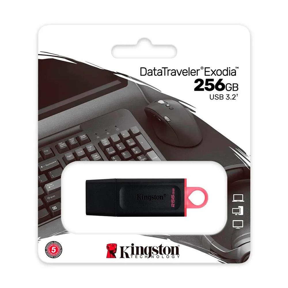 Pen Drive Kingston DataTraveler 256GB Preto e Rosa - DTX/256GBi
