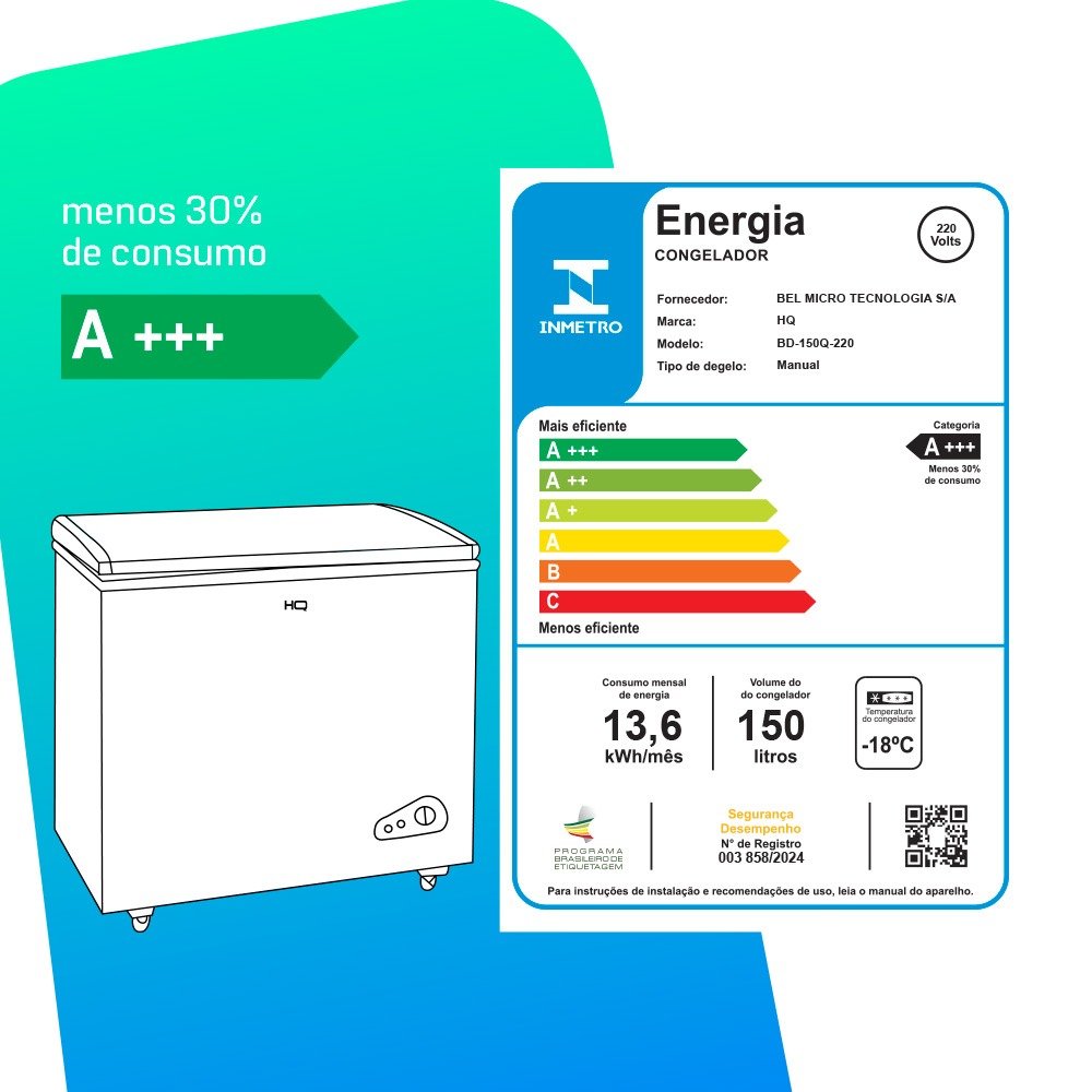 Freezer e Conservador Horizontal HQ 150 Litros Branco BD-150Q 220V