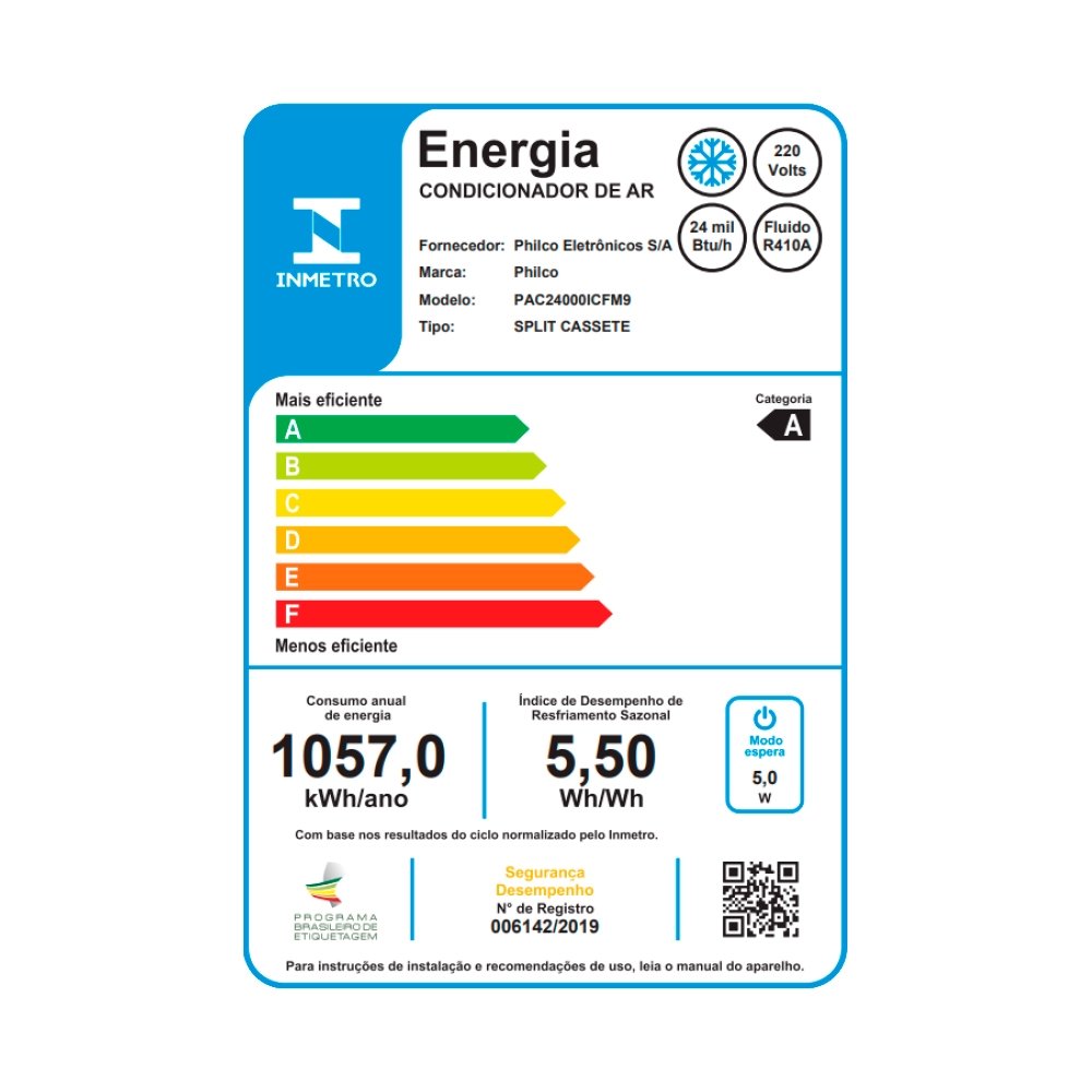 Ar Condicionado Split 24.000BTUs Philco PAC24000ICFM16 - Frio, Cassete, Eco, Inverter, Interno+Externo, 220V