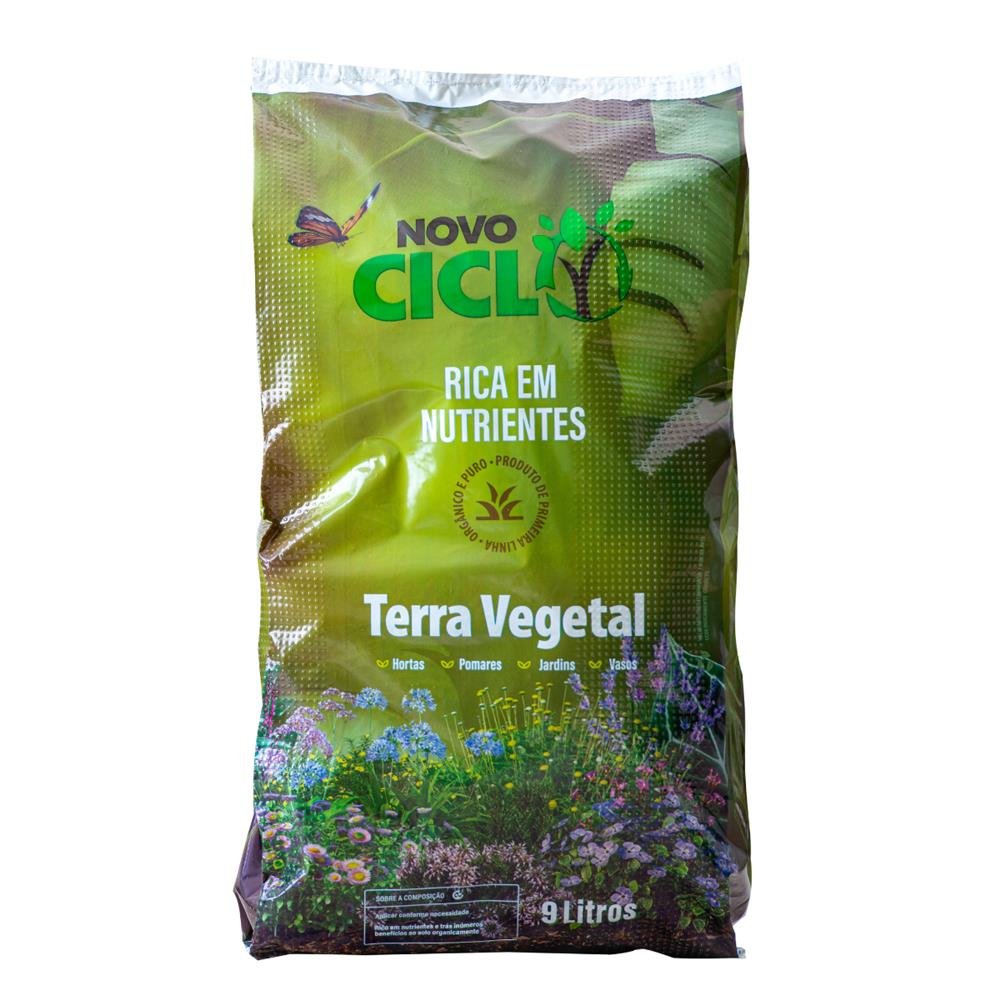Terra Vegetal Novo Ciclo - Adubação Orgânica de Vasos Ornamentais, Jardins, Frutíferas e Gramados- Pacote 9L