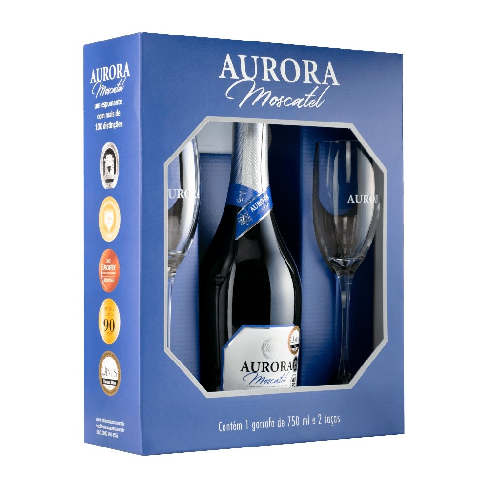 Espumante Aurora Branco Moscatel 750ml + 2 Taças