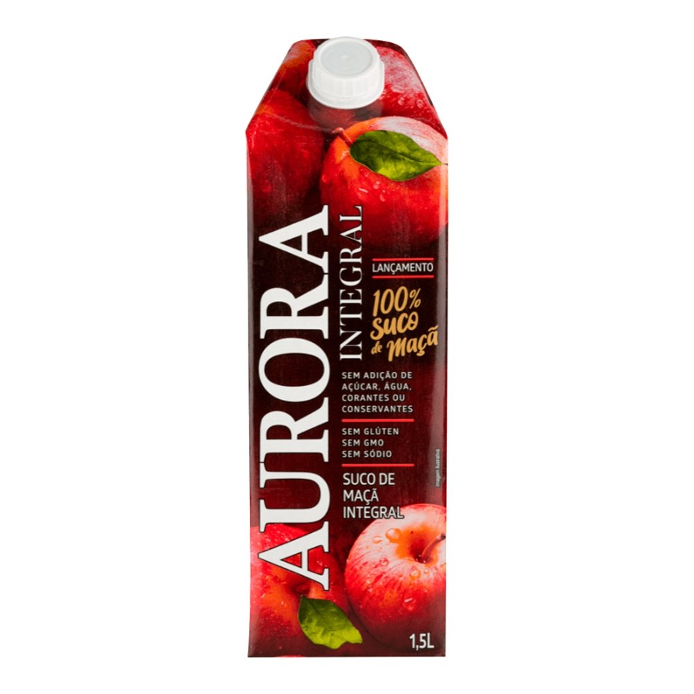 Suco Aurora Integral de Maça Tetra Pack 1,5L - Embalagem com 6 Unidades