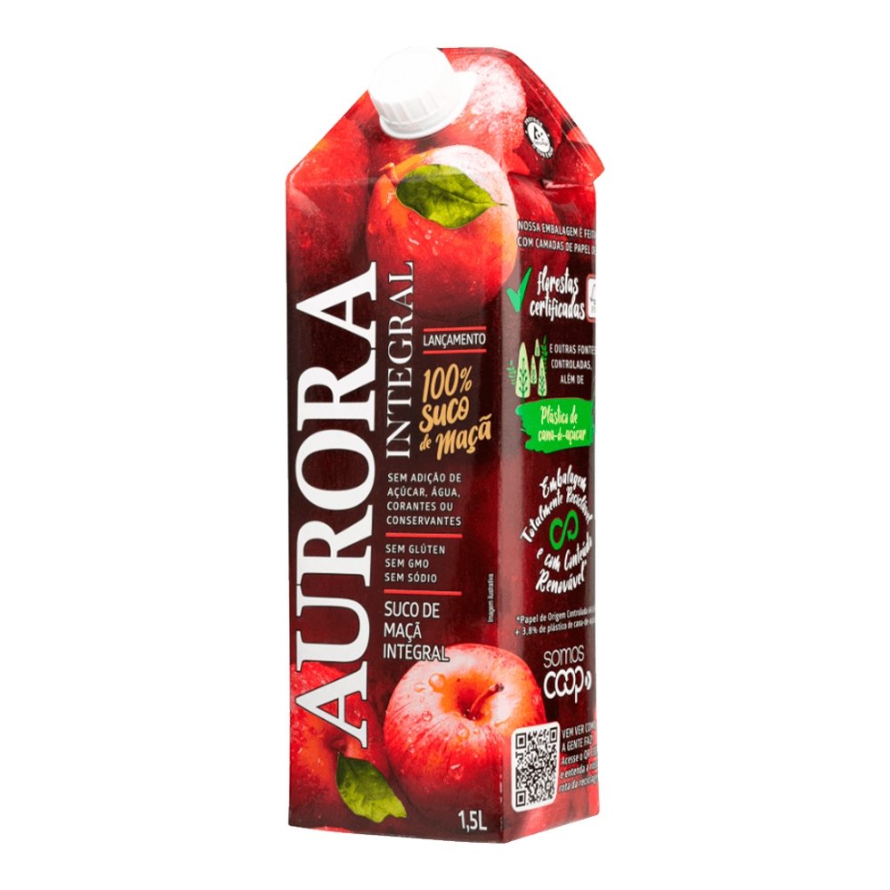 Suco Aurora Integral de Maça Tetra Pack 1,5L - Embalagem com 6 Unidades