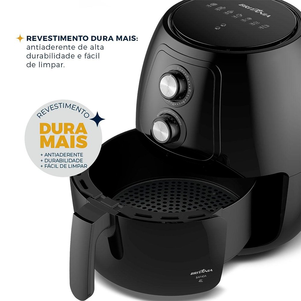 Fritadeira Air Fryer Britânia BAF40A - 1500W, 4 Litros, Preto, 110V
