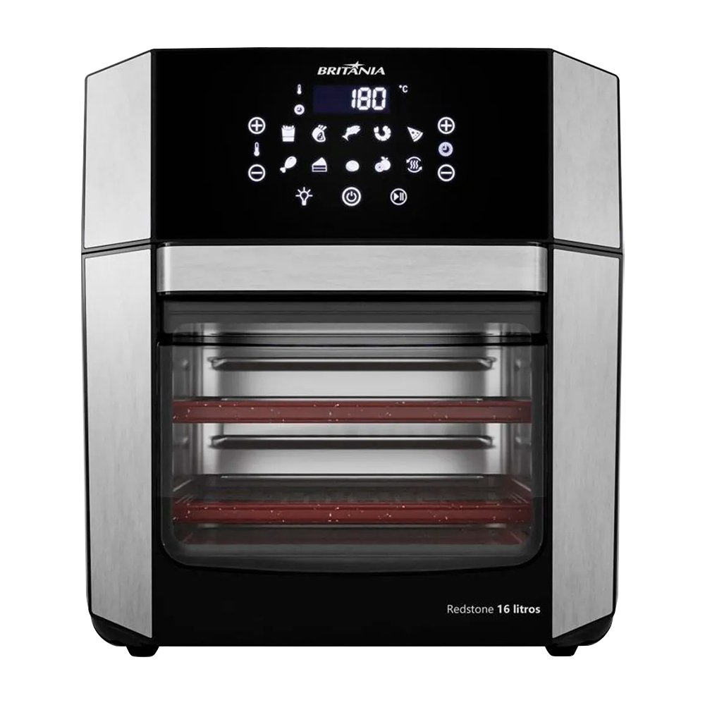 Fritadeira Air Fryer Britânia Oven BAF16A 4 Em 1 - Revestimento Antiaderente, Redstone 16 Litros, Preto 110V