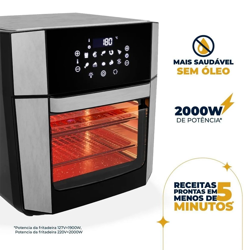 Fritadeira Air Fryer Britânia Oven BAF16A 4 Em 1 - Revestimento Antiaderente, Redstone 16 Litros, Preto 110V