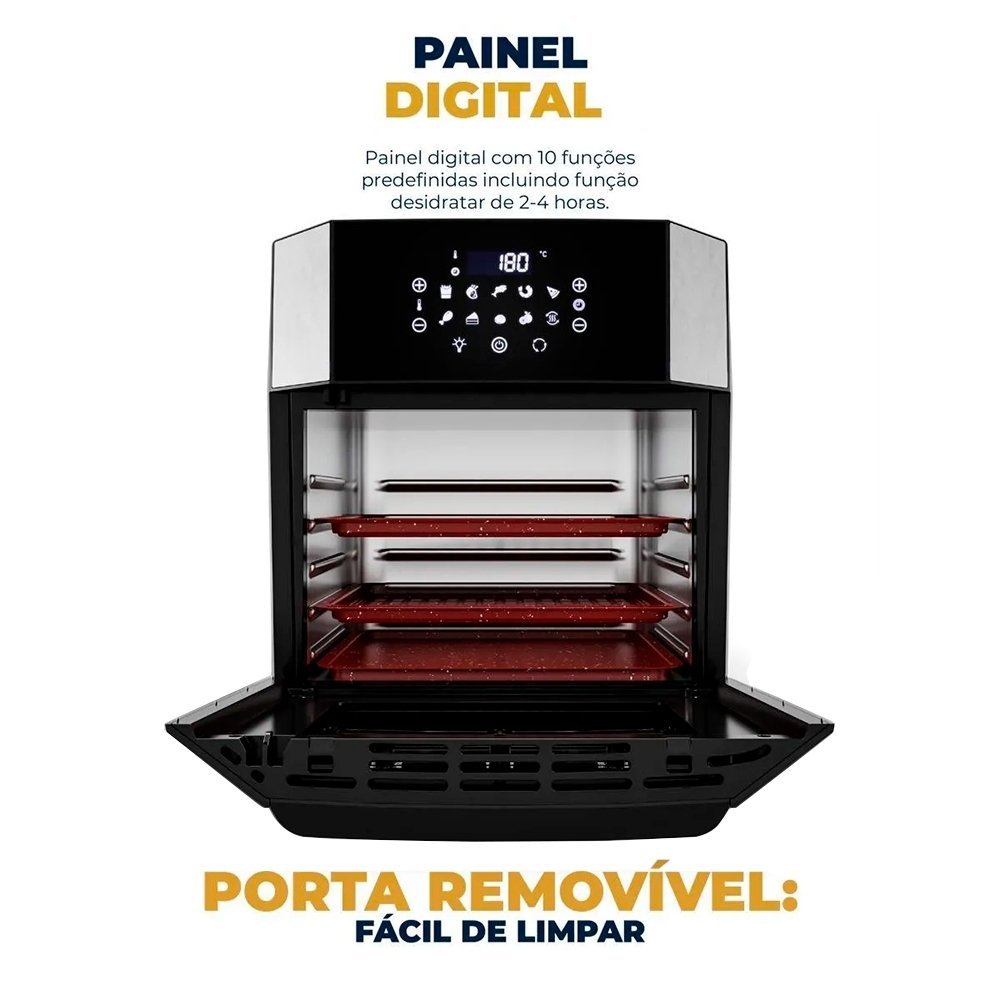 Fritadeira Air Fryer Britânia Oven BAF16A 4 Em 1 - Revestimento Antiaderente, Redstone 16 Litros, Preto 110V