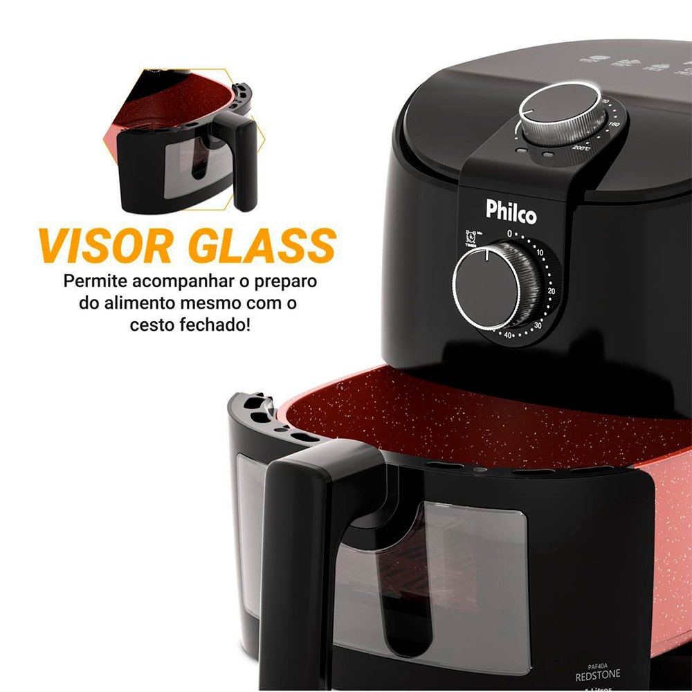 Fritadeira Air Fryer Philco PAF40A - 1500W Redstone  4 Litros, Preto, 110V