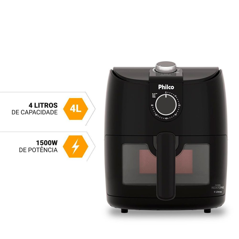 Fritadeira Air Fryer Philco PAF40A - 1500W Redstone  4 Litros, Preto, 110V
