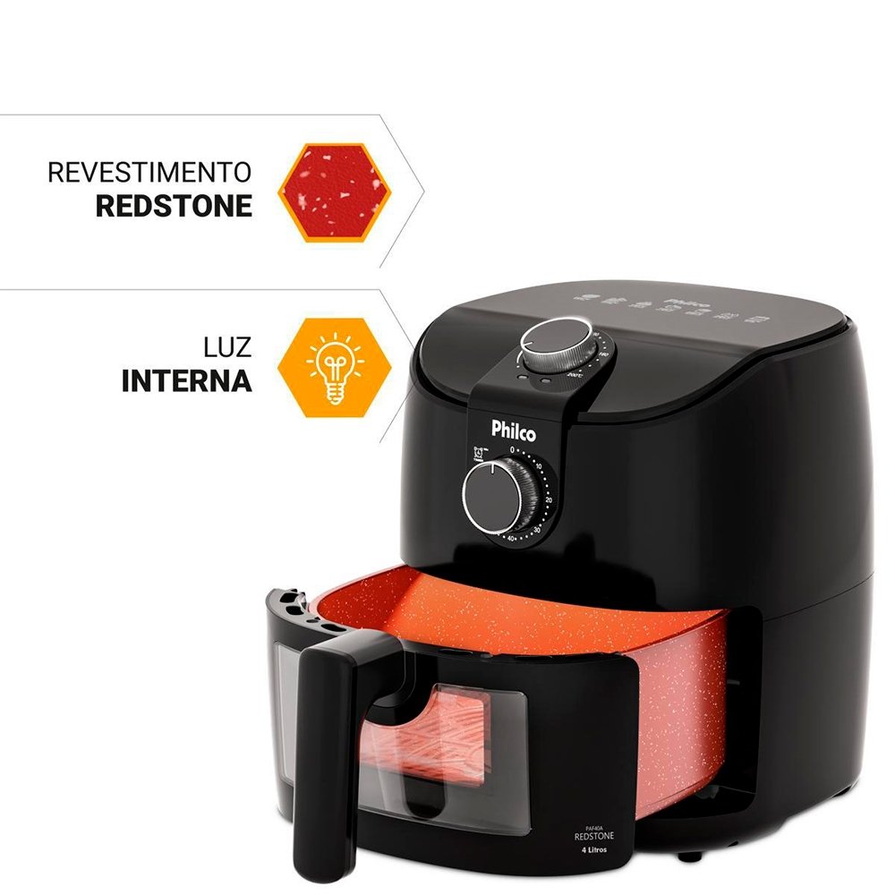 Fritadeira Air Fryer Philco PAF40A - 1500W Redstone  4 Litros, Preto, 110V