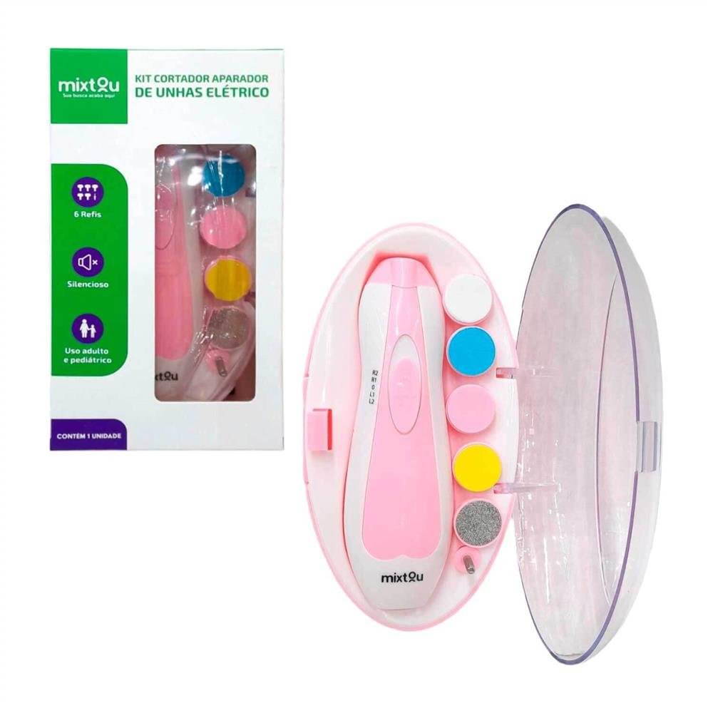 Kit Cortador Aparador De Unha Eletrico Para Bebe E Crianca - C/ 6 Refis - Rosa
