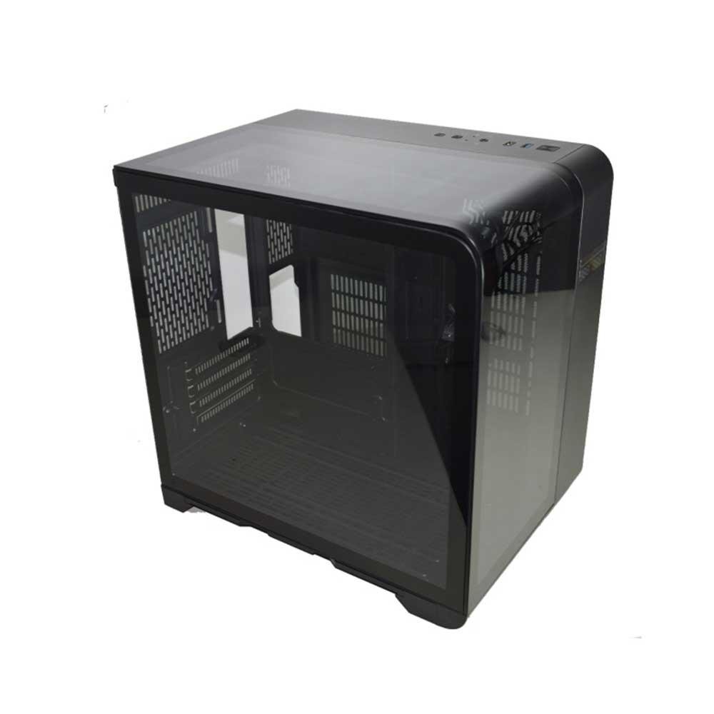 Gabinete Gamer K-mex Aquario Cg-48ki Cyberpunk Preto Com Topo De Vidro E Display Digital