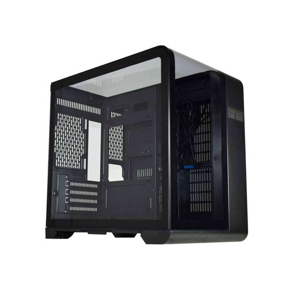 Gabinete Gamer K-mex Aquario Cg-48ki Cyberpunk Preto Com Topo De Vidro E Display Digital
