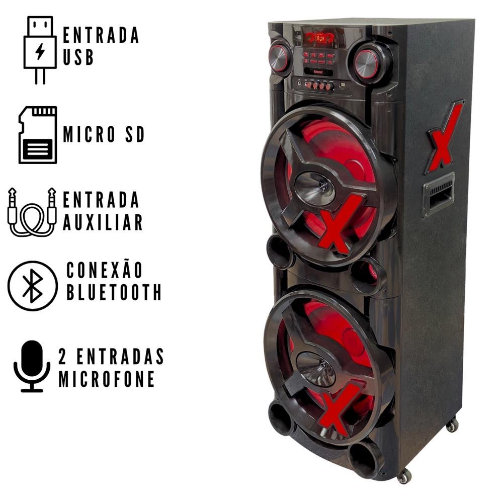 Caixa Amplificada 2900w Rms Amvox Aca 2900 New X 2 woofer de 15 Sem FM