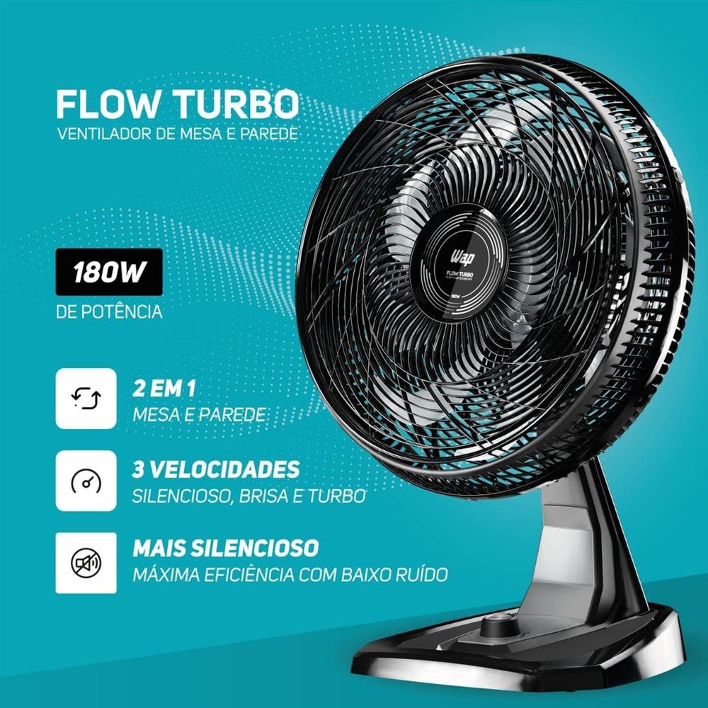 Ventilador Mesa E Parede 180w 8 Pas 50cm Wap Flow Turbo 127v