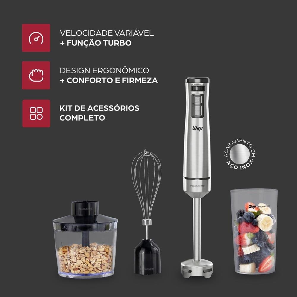 Mixer Wap 3 Em 1 Processador Portatil Inox Prosdocimo 600w Wm1 127v